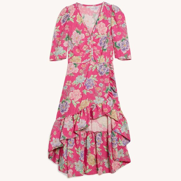 🟥 HOLIDAY SPECIAL 🟥  Sandro Pink Floral Ruffled Maxi Dress - Picture 1 of 4